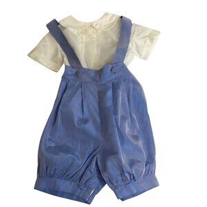 Vintage NCI Blue Suspender Bloomer Shorts Peter Pan Collar Top 18 Months Set VBC